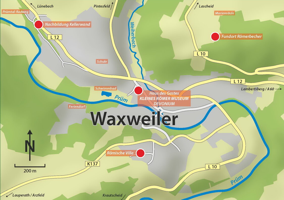 Übersicht über römische Stätten in Waxweiler Übersicht über römische Stätten in Waxweiler